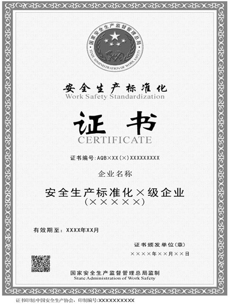 安全生产标准化证书模板